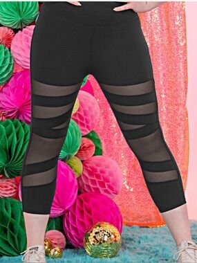 POP Fit Black Performance Leggings with sheer strips sizes 4x